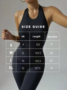 露背系带吊带紧身瑜伽裤，修身提臀运动紧身裤，修身全长塑身连体衣 - 黑色 - 查看 3