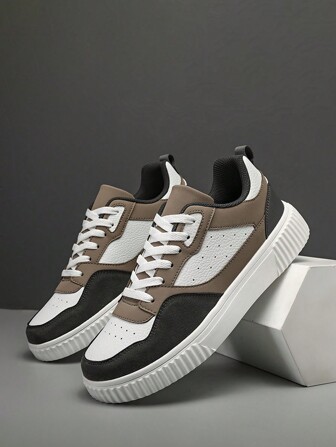 Men's Sports Shoes, Outdoor Lace-Up Low-Top Skateboarding Shoes, Textured Casual Flat Shoes, Suitable For Various Outdoor Activities, Outing, Skateboarding, Jogging And More