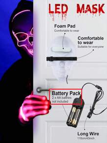Rave Halloween Mask LED Light Up Scary Mask Spooky Skull Mask Cosplay Skeleton Mask, Adjustable Size Multiple Glow Modes Green Glow For Party Gift, Performance Show, Festival, Cosplay Supplies, Adult, Men, Women Halloween Party, Glowing In The Dark(Product Does Not Include Batteries, Requires 2 AA Batteries To Provide Power), The Product Is Made By Hand-Gluing, There May Be Traces Of Glue In The Details Which Will Not Affect The Use Of The Product, Please Place The Order With Caution