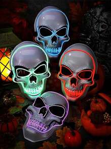 Rave Halloween Mask LED Light Up Scary Mask Spooky Skull Mask Cosplay Skeleton Mask, Adjustable Size Multiple Glow Modes Green Glow For Party Gift, Performance Show, Festival, Cosplay Supplies, Adult, Men, Women Halloween Party, Glowing In The Dark(Product Does Not Include Batteries, Requires 2 AA Batteries To Provide Power), The Product Is Made By Hand-Gluing, There May Be Traces Of Glue In The Details Which Will Not Affect The Use Of The Product, Please Place The Order With Caution