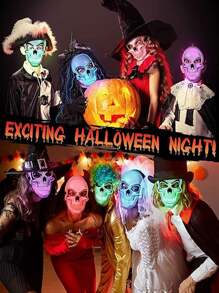 Rave Halloween Mask LED Light Up Scary Mask Spooky Skull Mask Cosplay Skeleton Mask, Adjustable Size Multiple Glow Modes Green Glow For Party Gift, Performance Show, Festival, Cosplay Supplies, Adult, Men, Women Halloween Party, Glowing In The Dark(Product Does Not Include Batteries, Requires 2 AA Batteries To Provide Power), The Product Is Made By Hand-Gluing, There May Be Traces Of Glue In The Details Which Will Not Affect The Use Of The Product, Please Place The Order With Caution
