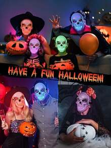 Rave Halloween Mask LED Light Up Scary Mask Spooky Skull Mask Cosplay Skeleton Mask, Adjustable Size Multiple Glow Modes Green Glow For Party Gift, Performance Show, Festival, Cosplay Supplies, Adult, Men, Women Halloween Party, Glowing In The Dark(Product Does Not Include Batteries, Requires 2 AA Batteries To Provide Power), The Product Is Made By Hand-Gluing, There May Be Traces Of Glue In The Details Which Will Not Affect The Use Of The Product, Please Place The Order With Caution