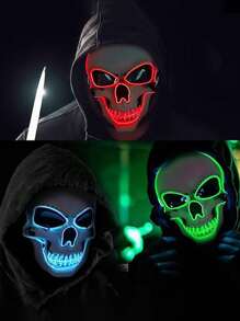 Rave Halloween Mask LED Light Up Scary Mask Spooky Skull Mask Cosplay Skeleton Mask, Adjustable Size Multiple Glow Modes Green Glow For Party Gift, Performance Show, Festival, Cosplay Supplies, Adult, Men, Women Halloween Party, Glowing In The Dark(Product Does Not Include Batteries, Requires 2 AA Batteries To Provide Power), The Product Is Made By Hand-Gluing, There May Be Traces Of Glue In The Details Which Will Not Affect The Use Of The Product, Please Place The Order With Caution