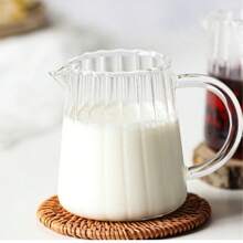 日式条纹玻璃咖啡壶尖头奶壶小奶杯意式咖啡杯奶壶微波炉加热厨房用品