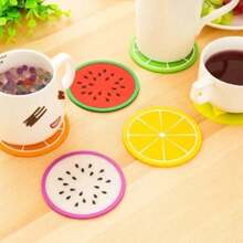 Kit With 4 Silicone Coasters For Drinks, Fruit Juices, Non-Slip - 隨機列印 - 查看 2