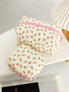 1Piece Quilted Sanitary Napkin Period Bag For Teen Girls, Sanitary Napkin Storage Bag, Cute Quilted Floral Sanitary Pad Bags Pounch, Portable Tampons Zipper Organizer Bag For School Girls Cute Cherry Pattern Mini Makeup Bag Lipstick Storage Bag Mini Makeup Bag For Purse Clutch Makeup Organizer Pouch For Women Preppy Small Cute Makeup Bag Coin Purse - Multicolor - View 2