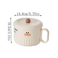 1 pieza Tazón de ramen con tapa y asa, lindo recipiente personal para almuerzo en la oficina, tazón de alta calidad para dormitorio estudiantil, regalo de Navidad - multicolor - Ver 14