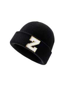 1 pieza Gorro de punto para niños con 26 letras del alfabeto, gorro de punto personalizado cálido para bebés e infantes, adecuado para uso diario de niños y niñas