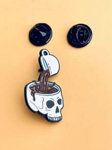 1pc Skull Coffee Enamel Brooch Pin, Collar Lapel Pin, Cartoon Halloween Holiday Badge, Backpack Fashion Jewelry Gift - A01 - View 4