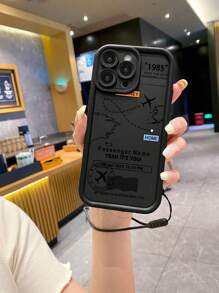 1个时尚飞机图案加厚防震保护手机壳，兼容苹果/Infinix/Vivo/OPPO，时尚达人的理想之选，简约时尚。 - 黑色 - 查看 2