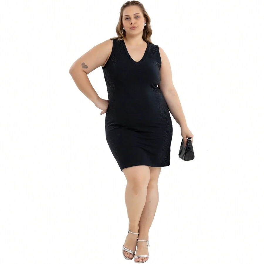 Plus Size Molecotom Dress With Shine - Casual And Chic For Summer 41124A - 黑色 - 查看 1