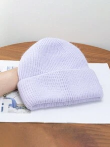 FADZOYLE 1顶女士针织翻边帽，柔软宽松保暖舒适针织帽，男女通用成人滑雪跑步帽，冬季 - 淡紫色 - 查看 6