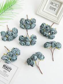 1 件（6 件头）秋季装饰迷你人造玫瑰花束丝绸圣诞装饰松针假植物迷你树枝情人节礼物生日派对装饰婚礼花篮新娘手捧花家居装饰餐厅卧室窗台花瓶装饰新年装饰户外花园开学季 - 彩色 - 查看 22