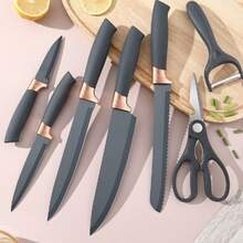 Bộ dao thiết kế vân đá sang trọng có đế chống dính và giá đỡ dao 8 món - Xám - Xem 3