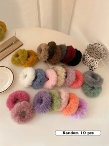 10pcs Women's Random Color Cute Plush Scrunchie Pink Purple Blue Green Multi-Color Autumn And Winter All-Match Hair Ties Suitable For Women To Tie Double Ponytails Elastic Band Elegant Warm Breathable High Ponytail Hair Tie Ponytail Braid Imitation Rabbit Fur Rubber Band Hair Accessories Headdress,Hair Elastics,Hair Rope Ponytail Holders, Hair Bobbles Head Accessories