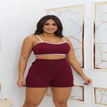 Mariana Set High-Waisted Shorts Cropped Top With Thin Straps: A Detail That Brings An Air Of Lightness And Charm. - 酒紅色 - 查看 7