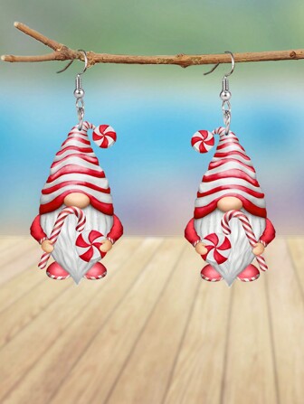 1 Pair Fashion Acrylic Candy Cane Gingerbread Man Christmas Dwarf Drop Earrings For Women Female Earrings Christmas Gifts Festive Earrings Holiday Party Jewelry Gifts Christmas Gifts
