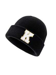 1 pieza Gorro de punto para niños con 26 letras del alfabeto, gorro de punto personalizado cálido para bebés e infantes, adecuado para uso diario de niños y niñas