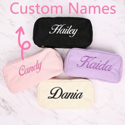 Embroidered Makeup Bag, Corduroy Custom Cosmetic Bag, Sanitary Pad Storage Bag, Travel Makeup Bag, Personalized Storage Bag, Gift For Her, Embroidered Corduroy Storage Bag, Custom Corduroy Makeup Bag, Personalized Corduroy Storage Bag, Travel Makeup Bag, Sunscreen & Toiletry Pouch, Bridesmaid Gift, New Year Charm