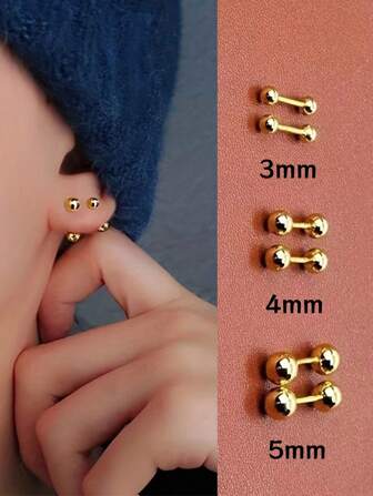 6 stycken minimalistiska 18K elektropläterade titanstål Ball Ear Ben Naglar, Golden Bean Brosk Piercing Örhängen Piercing Örhängen, Skruv dubbelhövdade örhängen i guld, silver, Gun Black, Tragus örhängen, skivstångsörhängen, helix örhängen för män, nap örhängen, hypoallergena örhängen