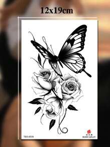 1 miếng dán hình xăm tạm thời hình hoa hồng bướm gợi cảm, hình xăm giả không thấm nước cho eo, đùi, cánh tay, ngực, lưng, nghệ thuật cơ thể dành cho cả nam và nữ - màu đen - Xem 10