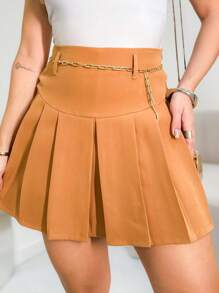 Women's Pleated Tailored Short Skirt With Lining - 卡其色 - 查看 2