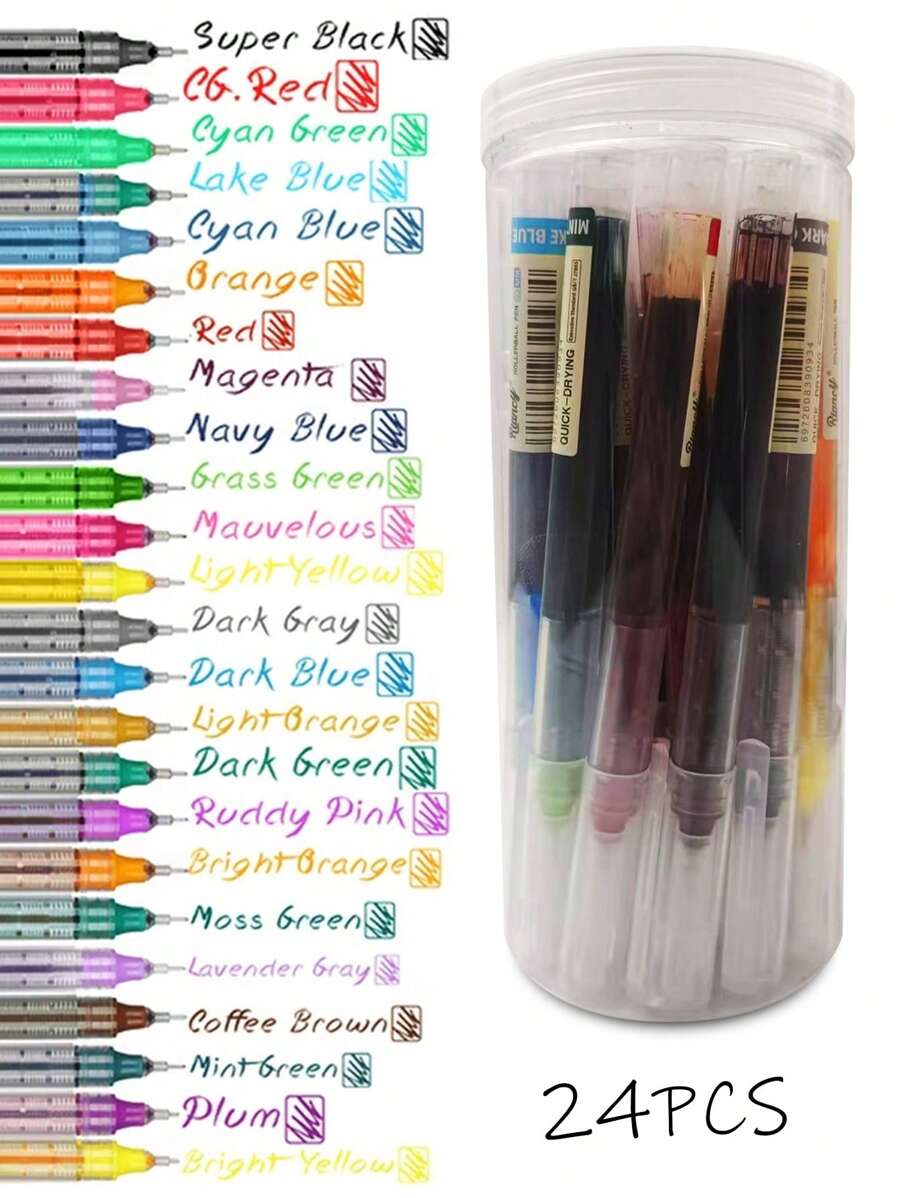 24-Color Bulk Pack Liquid Ink Gel Pens Set, Drawing & Writing Supplies Back To School