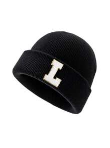 1 pieza Gorro de punto para niños con 26 letras del alfabeto, gorro de punto personalizado cálido para bebés e infantes, adecuado para uso diario de niños y niñas