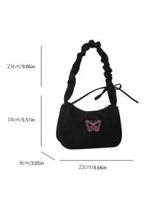 独特腋下包，新款褶皱单肩斜挎包，夏季时尚手提包 - 黑色 - 查看 4