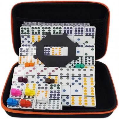 Kalolary Double 12 Mexican Train Dominoes, 91 Tiles Dot Dominoes Games In A Nylon Box With 9 Trains Instruction Booklet Score Pads And Octagon Shape Hub Family Party Table Games