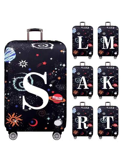 旅行行李箱罩，适用于 18 至 32 英寸白色字母 A 至 Z 图案行李箱保护套，适用于户外旅行商务时尚空间印花行李箱弹力防尘罩学生返校用品防尘罩 - 适合冒险爱好者的完美户外假日配件，男女旅行配件，旅行必需品，健身学校用品，露营假日必需品，学校度假包，学校配件