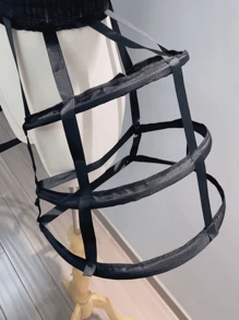 1pc Women's Black & White Baroque Style 3-Layer Hollow Bird Cage Skirt Petticoat With Rococo Fish Bone Ruffles, Cosplay Underskirt Fall Clothes For Women