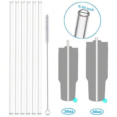 Set di cannucce riutilizzabili semi-trasparenti di diametro 9mm con 1 pennello in acciaio inossidabile, facili da pulire, compatibili con