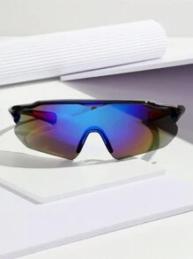 1pc Black Full Coverage Sports Cycling Glasses, Hollow Temples Design, Breathable Frame, Casual Street Bohemian Party Punk Oval Unisex Fashion Glasses Beach Accessories Glasses Shades Looks Street Style And Suit For Sweater Jacket Sweatshirt Hoodie Leather Pants And Cargo Pants Easy Comfort Casual Outfits Outdoor Cycling Glasses For Summer Beach Vacation,Outdoor,Travel - Multicolor - View 11