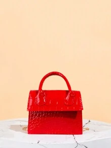 Glossy Patent Leather Chain Strap Satchel