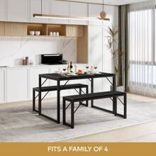 45.5" Dining Table Set For 4, Kitchen Table Set With 2 Benches,Christmas Gift And New Year Gift, Dining Room Table Set With Metal Frame & MDF Board, Space-Saving Dinette - màu đen - Xem 3