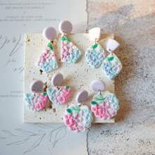 1 Pair Handmade Elegant Geometric Ditsy Floral Lavender Mixed Color Ceramic Earrings, Suitable For Women's Daily Work And Holiday Wear, Gift