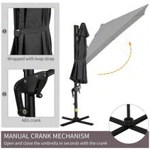 (Gris oscuro) Sombrilla de patio en voladizo de 8 pies, sombrilla offset cuadrada para exteriores con rotación de 360°, sombrilla colgante de aluminio inclinable en 3 posiciones, con manivela y base cruzada, jardín