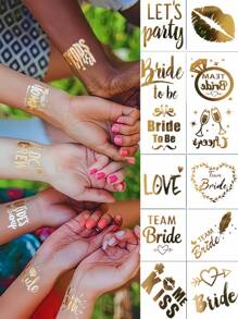 12 Blatt Flash Gold Metallic Tattoos, Jubel Junggesellinnenabschied temporäre Tattoos für Frauen Männer Erwachsene Mädchen Junggesellinnenabschied Party, Geschenkzubehör Gold Sommersprossen Dekorationen für Hochzeit Brautjungfern Stammesliebes-Kuss-Set