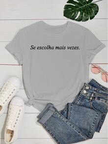 Women's Baby Look T-Shirt 100% Cotton Phrases Choose Yourself More Often - 灰色 - 查看 2