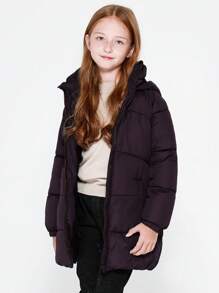 SOLOCOTE Tween Girls  Mid-Length Hooded Long Sleeve Windproof Waterproof Thick Padded Coat - Mauve Purple - View 7