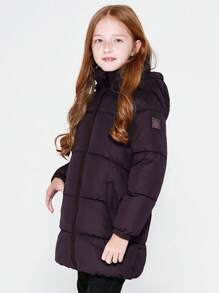 SOLOCOTE Tween Girls  Mid-Length Hooded Long Sleeve Windproof Waterproof Thick Padded Coat - Mauve Purple - View 5
