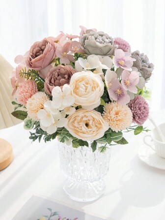 1PCS/3PCS/5PCS 人造花玫瑰花束绣球花牡丹情人节礼物生日派对装饰婚礼花篮新娘手捧花家居装饰餐厅卧室窗台花瓶装饰新年装饰户外花园开学季