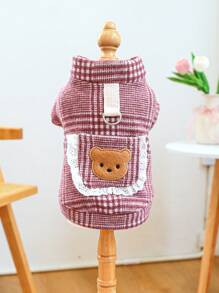 PETCIRCLE 1 件宠物服装，狗/猫服装，秋/冬，格子背心，适合情侣装，石榴紫 - 紫色 - 查看 2
