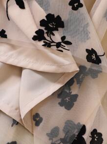 Young Girl Casual Fashionable Flocked Long Sleeve Ruffle Cap Sleeve Floral Embroidered Mesh Dress, Party Gift Formal Dress