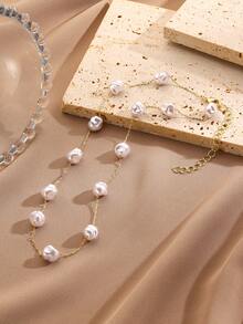 1pc Fashionable Minimalist Faux Pearl Beaded Chain Necklace For Women, Suitable For Daily Wear - Multicolor - View 8
