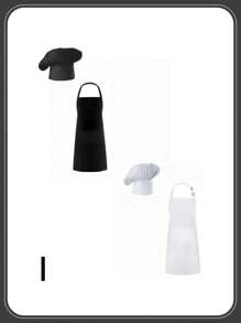 Chef Hat And Adult Kitchen Pocket Adjustable Apron With Butcher Hat Baker Costume For Men And Women Father's Gift,Chef Apron Hat Set,Adjustable Chef Hat And Apron Baker Costume With Pocket For Kitchen Grill BBQ Fathers Mothers Gift,Chef Hat Apron Set Halloween - Multicolor - View 1