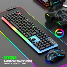 Mechanical Feeling Keyboard And Mouse Combo, RGB LED Backlit, USB Wired - 104 Keys - Ideal Choice For Gaming And Office - White - View 1