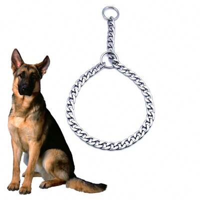 1 قطعة طوق معدن فضي حديدي مسطح لمنع قضم مناسب للكلاب متوسطة وكبيرة الحجم، مع سلسلة ديكورية