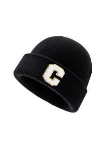1 pieza Gorro de punto para niños con 26 letras del alfabeto, gorro de punto personalizado cálido para bebés e infantes, adecuado para uso diario de niños y niñas